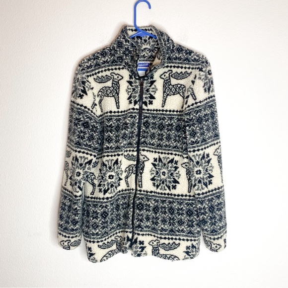 Vintage Pendleton Black and White Reindeer Winter Zip Up Fleece Jacket - Picture 1 of 5